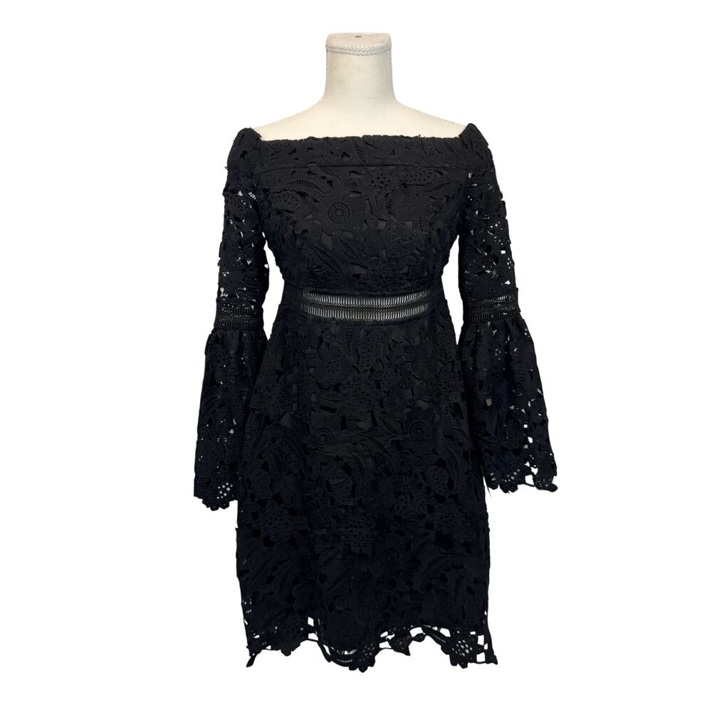 Cynthia Rowley Wild Flower Lace Mini Dress Black Women's 2 Coquette Whimsigoth - Picture 2 of 16